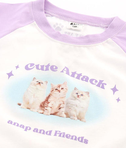 ねこ フォト プリント ラグラン Tシャツ 423-3252