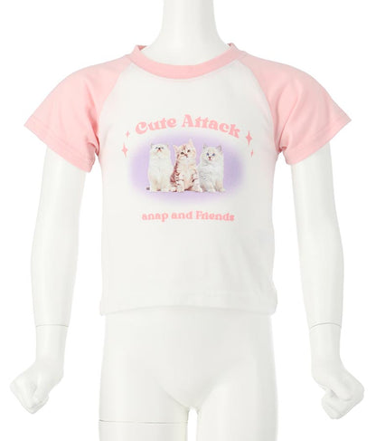 ねこ フォト プリント ラグラン Tシャツ 423-3252