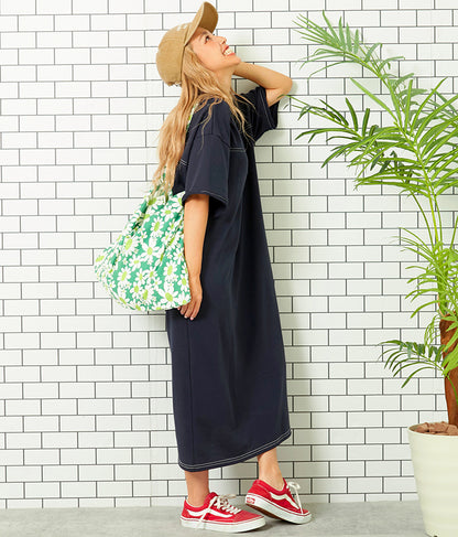 ガーゼ 裏毛 バック切替 5分袖 スウェット ワンピース 857-5839