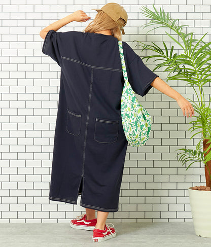 ガーゼ 裏毛 バック切替 5分袖 スウェット ワンピース 857-5839