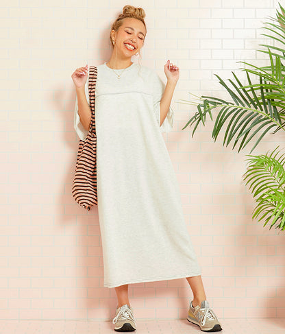 ガーゼ 裏毛 バック切替 5分袖 スウェット ワンピース 857-5839