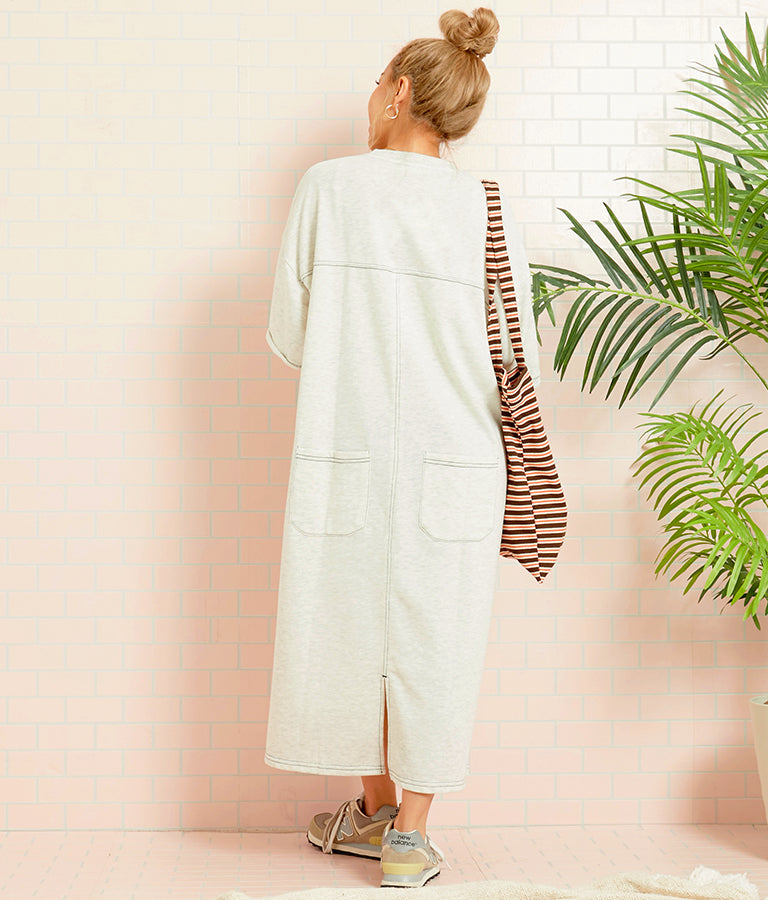 ガーゼ 裏毛 バック切替 5分袖 スウェット ワンピース 857-5839