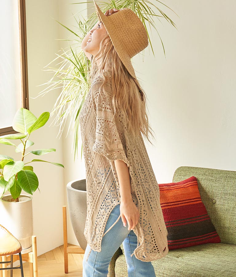 クロシェ編み Vネック ポンチョ チュニック