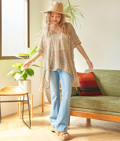 クロシェ編み Vネック ポンチョ チュニック 813-6832