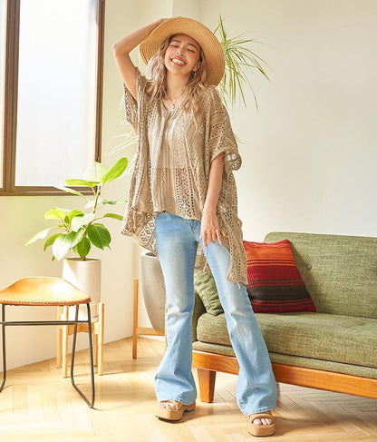 クロシェ編み Vネック ポンチョ チュニック 813-6832