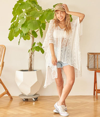 クロシェ編み Vネック ポンチョ チュニック 813-6832