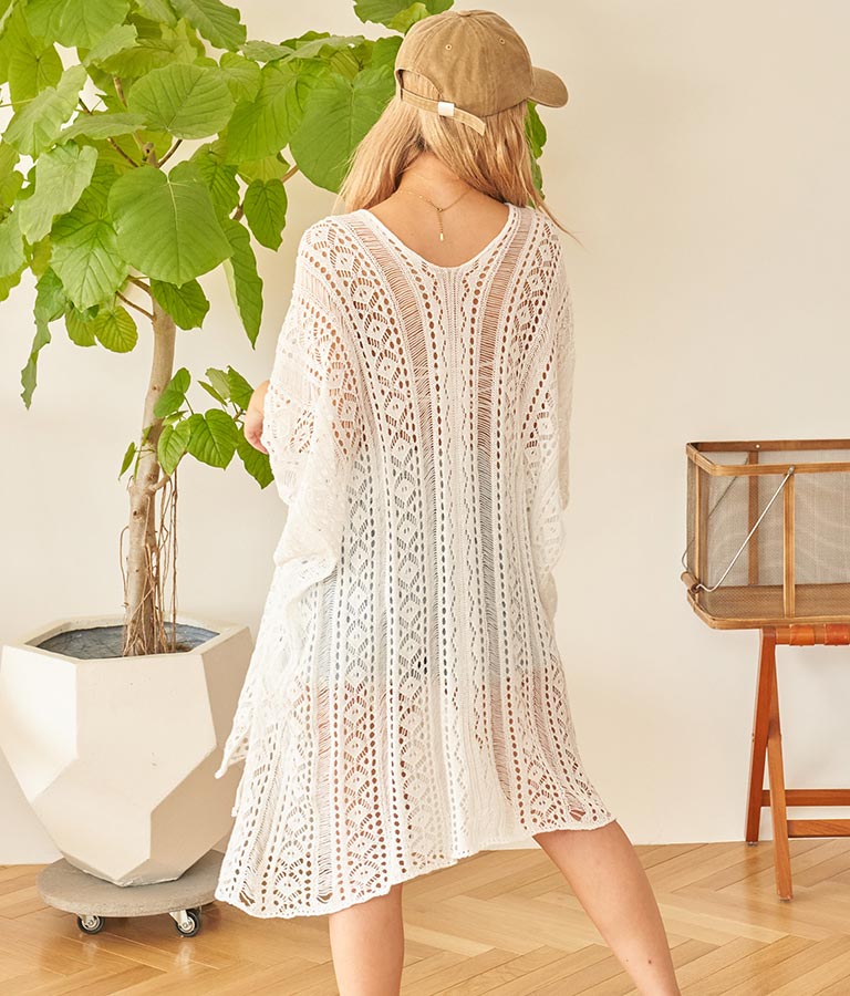 クロシェ編み Vネック ポンチョ チュニック 813-6832