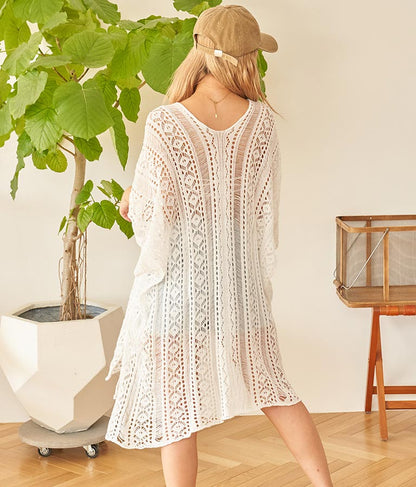 クロシェ編み Vネック ポンチョ チュニック 813-6832