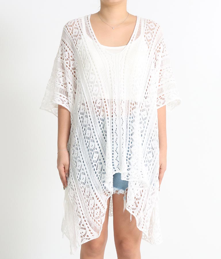 クロシェ編み Vネック ポンチョ チュニック 813-6832