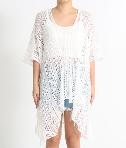 クロシェ編み Vネック ポンチョ チュニック 813-6832