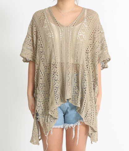 クロシェ編み Vネック ポンチョ チュニック 813-6832