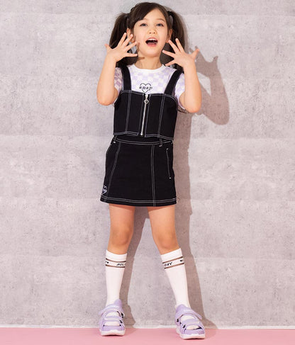 チェッカー柄 Tシャツ + デニム ビスチェ セット 428-3242