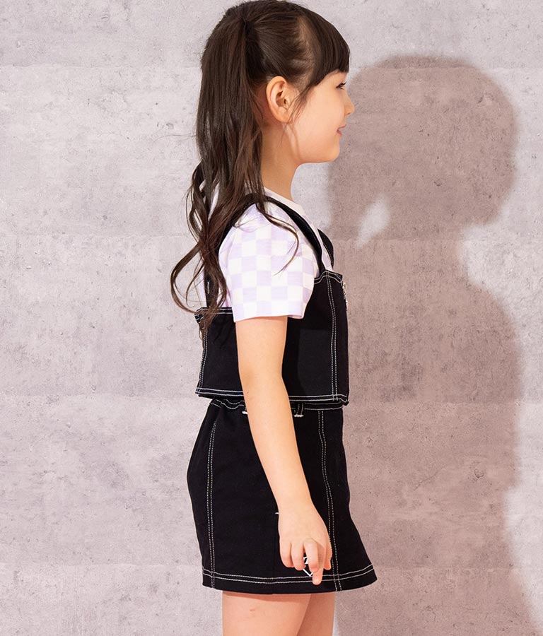 チェッカー柄 Tシャツ + デニム ビスチェ セット 428-3242