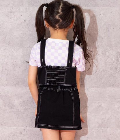 チェッカー柄 Tシャツ + デニム ビスチェ セット 428-3242