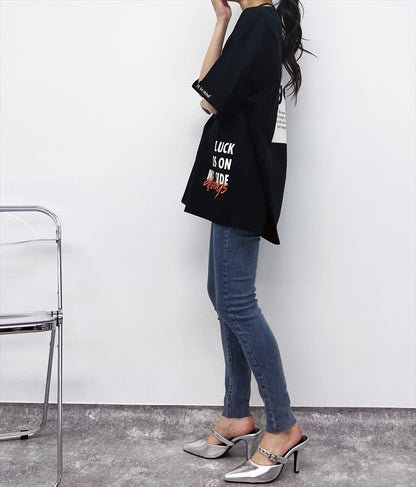 袖ロールアップ プリント ビッグ Tシャツ 【親子お揃い】 793-9123