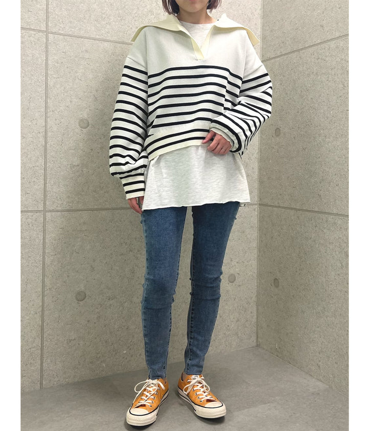 スキッパー デザイン スポンジニットトップス 793-9133