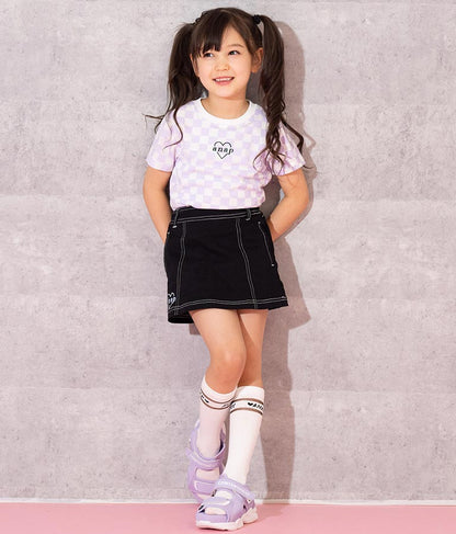 チェッカー柄 Tシャツ + デニム ビスチェ セット 428-3242