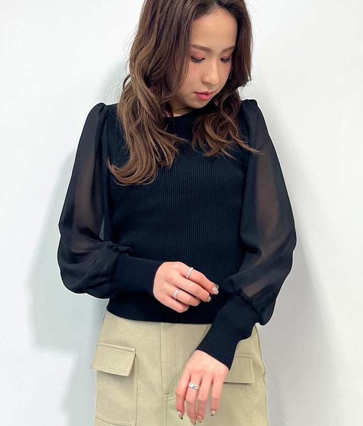 異素材 ドッキング バック リボン トップス 153-5566