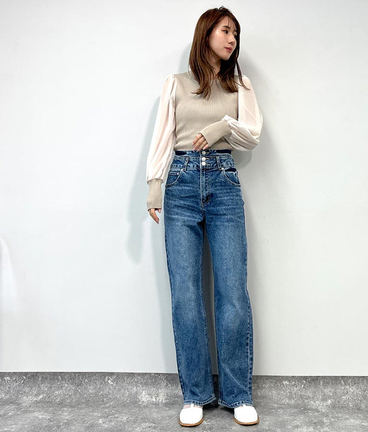 異素材 ドッキング バック リボン トップス 153-5566