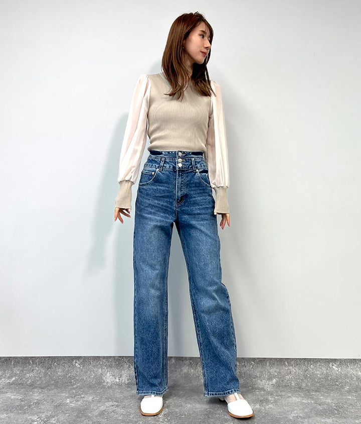 異素材 ドッキング バック リボン トップス 153-5566