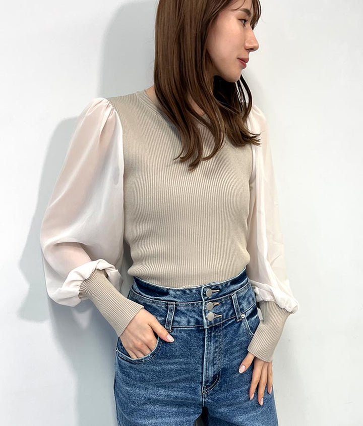 異素材 ドッキング バック リボン トップス 153-5566