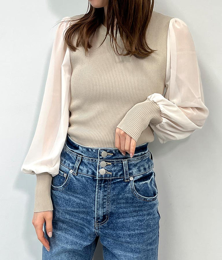 異素材 ドッキング バック リボン トップス 153-5566