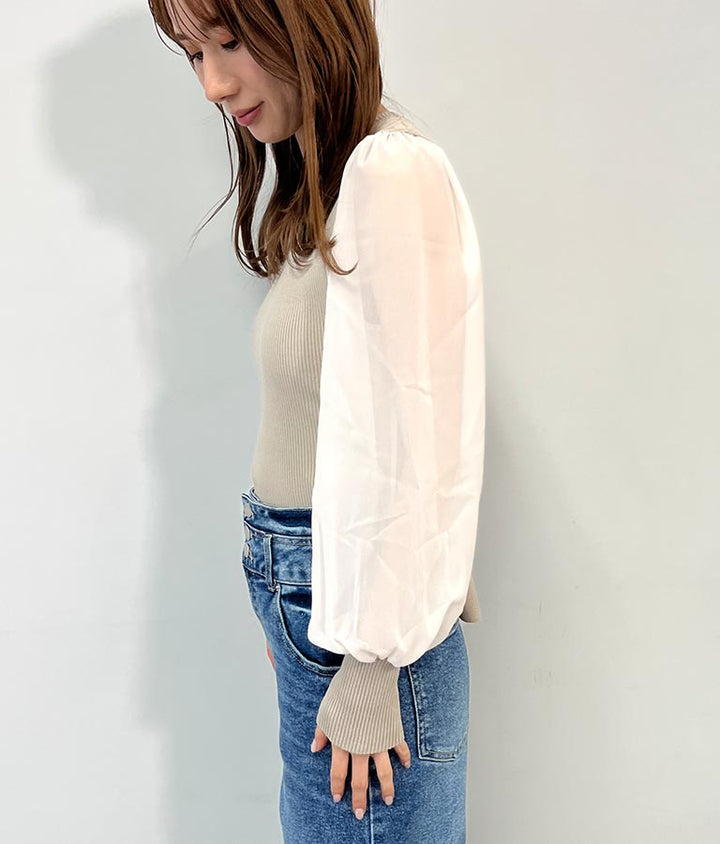 異素材 ドッキング バック リボン トップス 153-5566