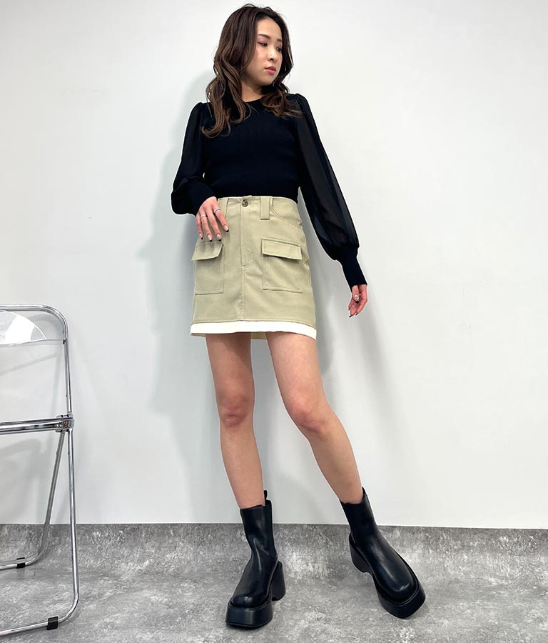 異素材 ドッキング バック リボン トップス 153-5566