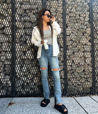 ハードクラッシュ インスリット ストレッチ デニム パンツ 812-6790