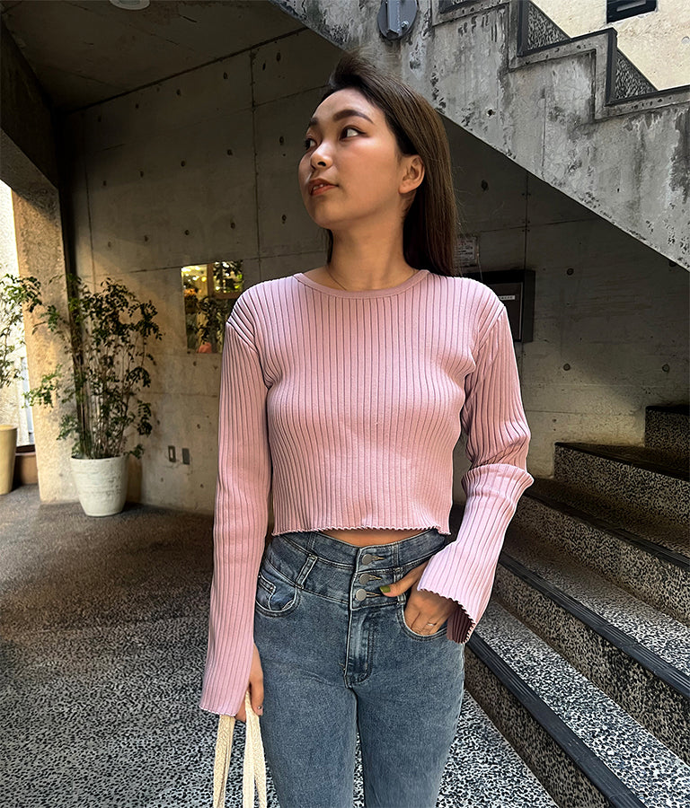 バックオープン スポンジディッシュ リブ ニット トップス 853-5800