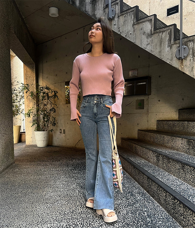 バックオープン スポンジディッシュ リブ ニット トップス 853-5800