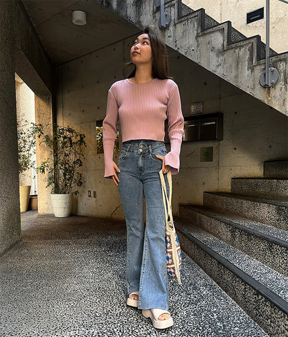 バックオープン スポンジディッシュ リブ ニット トップス 853-5800