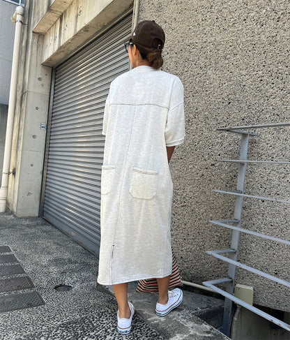 ガーゼ 裏毛 バック切替 5分袖 スウェット ワンピース 857-5839