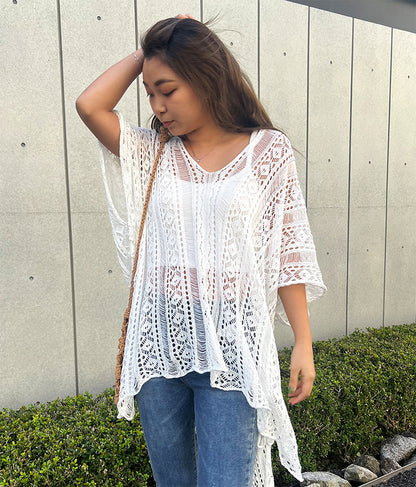 クロシェ編み Vネック ポンチョ チュニック 813-6832