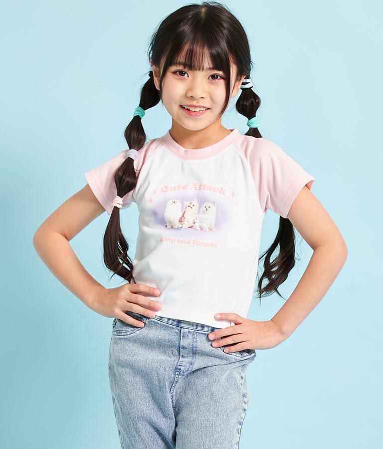 ねこ フォト プリント ラグラン Tシャツ 423-3252