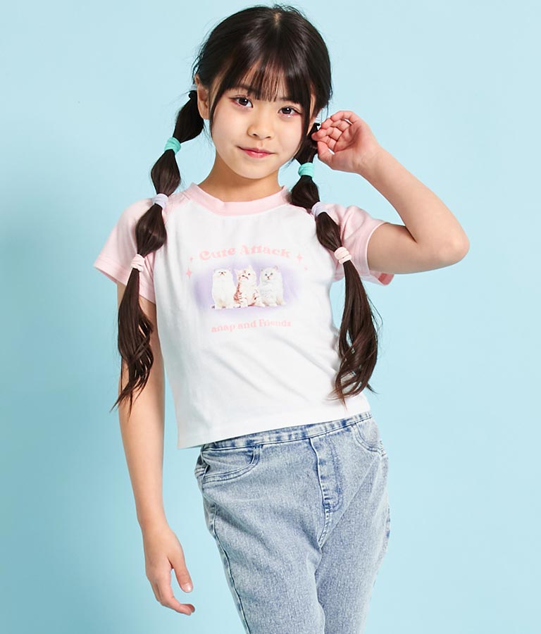 ねこ フォト プリント ラグラン Tシャツ 423-3252