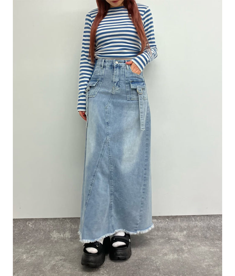 サイドスリットシャーリングデザインロングTシャツ 793-8988