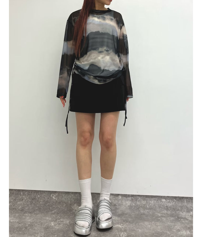 ニュアンス柄サイドシャーリングシアートップス 153-5494