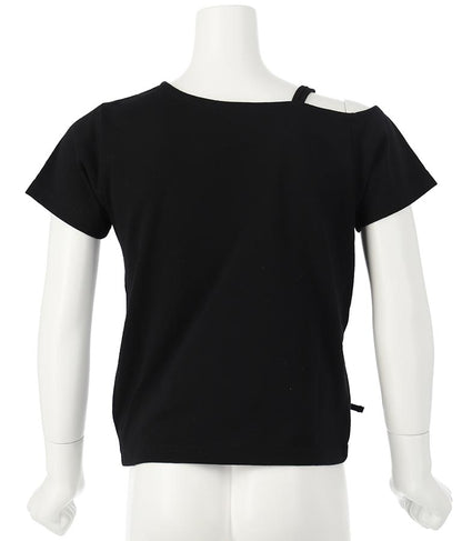 アシンメトリー オフショルダー シャーリング Tシャツ