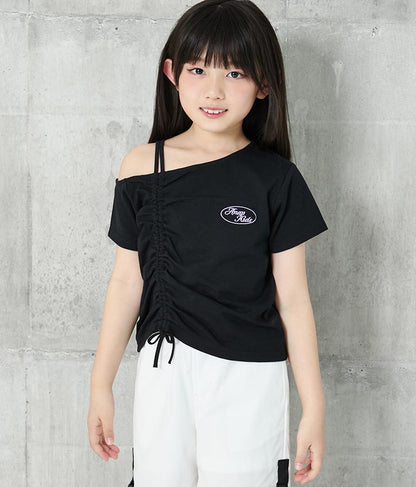 アシンメトリー オフショルダー シャーリング Tシャツ 423-3254