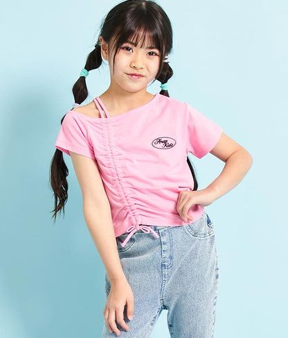 アシンメトリー オフショルダー シャーリング Tシャツ 423-3254