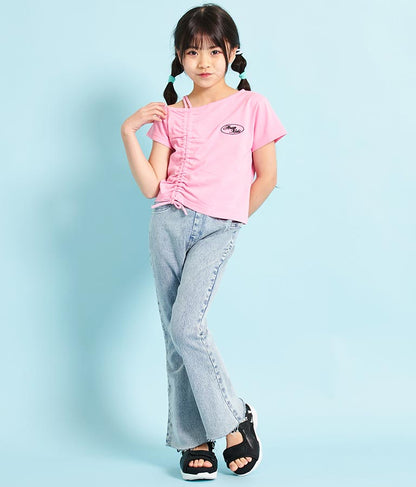 アシンメトリー オフショルダー シャーリング Tシャツ 423-3254