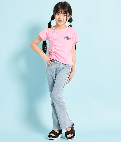 アシンメトリー オフショルダー シャーリング Tシャツ 423-3254