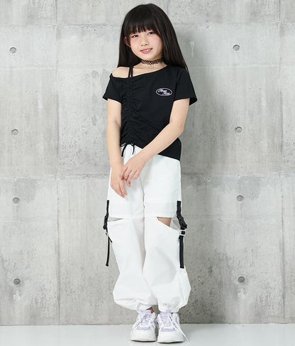 アシンメトリー オフショルダー シャーリング Tシャツ 423-3254