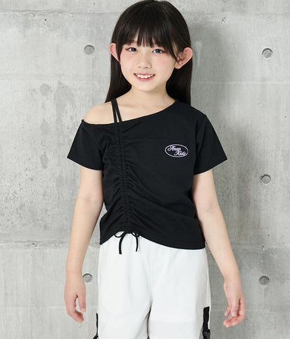 アシンメトリー オフショルダー シャーリング Tシャツ 423-3254
