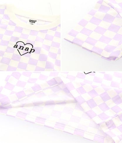 チェッカー柄 Tシャツ + デニム ビスチェ セット 428-3242