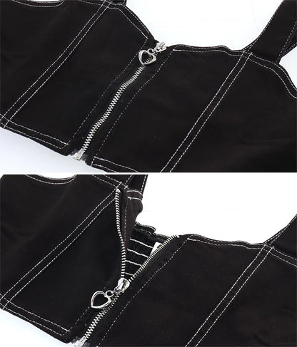 チェッカー柄 Tシャツ + デニム ビスチェ セット 428-3242