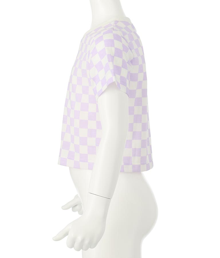 チェッカー柄 Tシャツ + デニム ビスチェ セット 428-3242