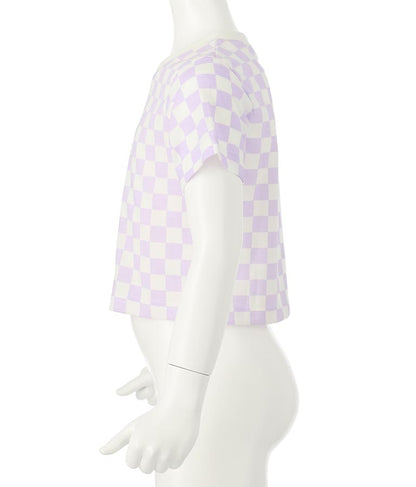 チェッカー柄 Tシャツ + デニム ビスチェ セット 428-3242