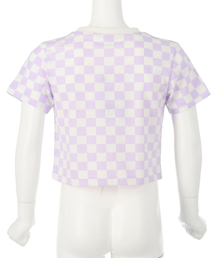 チェッカー柄 Tシャツ + デニム ビスチェ セット 428-3242